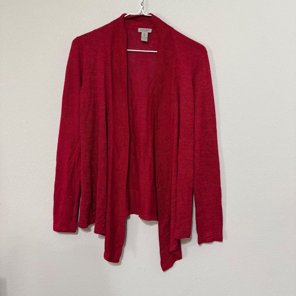 Chico's Cardigan Women Sz 0/Small Red Metallic Goldβ Shimmer Open Front Draped